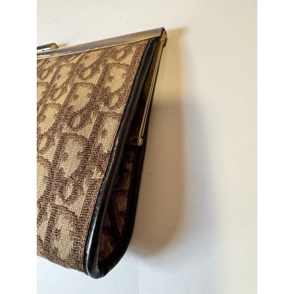 Vintage Dior Clutch Wallet Trotter Monogram Beige Black Leather - Picture 7 of 9
